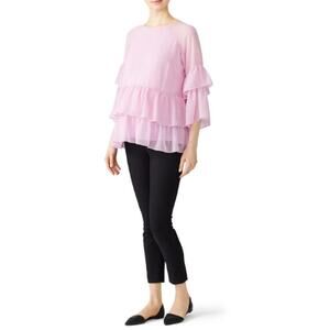 Rosie Pope Medium Margot Maternity Blouse Pink Tiered Ruffled Bell Sleeves